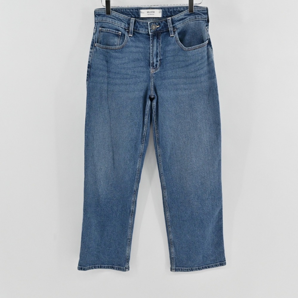 Hollister High Rise Dad Jeans Womens Size 28 Short Blue Cotton Baggy Wide‎ Leg